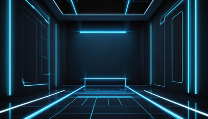 Wall Mural - 3d illustration of futuristic backdrop with neon lights. dynamic wallpaper. empty stage with reflect