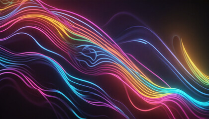 Wall Mural - glowing neon wave with curvy lines and bokeh lights, abstract colorful wallpaper