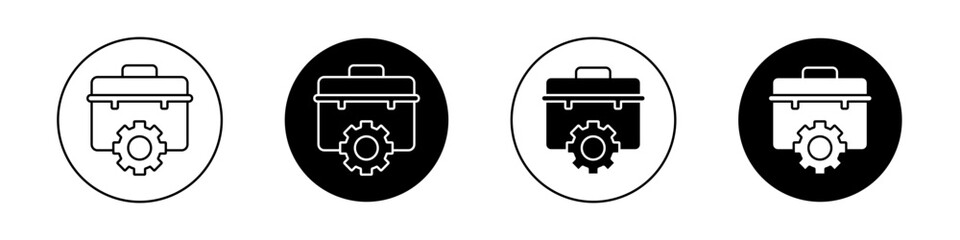 Toolbox icon set. Tool Box Kit vector symbol in a black filled and outlined style. Construction Toolkit sign.