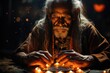 Shaman performs energy diagnosis in an individual among ritual symbols., generative IA