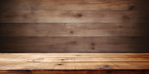 Wall Mural - Wooden table and wall background for product display without anything on it.