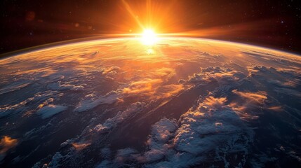 Poster - The sun setting behind the horizon of planet Earth, view from space