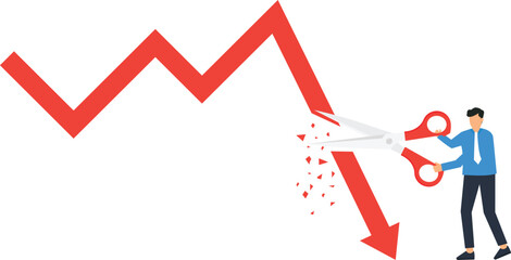 Cut loss concept. Stop losing assets from stock market volatility. stop loss Minimize losses for profit. Investor is stopping loss with the scissors.
