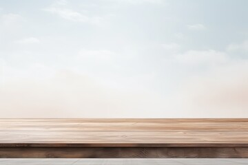 Wall Mural - Empty wooden sky table over white wall background