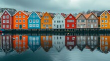 Colorful Houses Over Water In Trondheim City - Norway