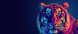 Portrait tiger wild animal in style pop art vibrant color on dark blue background. Generated AI