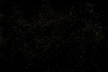 Space Star Sky. Gold Light Pattern Texture On Black Backdrop. Abstract Starlight. Yellow Glitter Background. Golden Explosion Of Confetti. Vector Illustration.	
