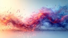  Colorful Smoke And Music Notes On A White And Blue Background With A Light Blue Background And A Red And Orange Smoke And Music Notes On The Left Side Of The Image.