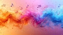  A Multicolored Background With Music Notes Coming Out Of The Top Of The Rainbow Colored Smoke And Streamers Of Music Notes Coming Out Of The Bottom Of The Rainbow Colored Smoke.