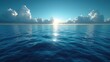 a large body of water with a sun in the middle of it and clouds in the sky above the water and in the distance is a body of water that is a large body of water.