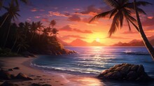 Tropischer Strand Mit Palmen Zum Sonnenuntergang