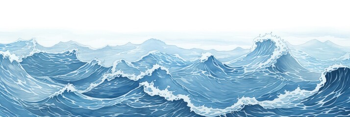  Minimal pen illustration sketch aqua & white drawing of an ocean