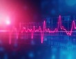 Abstract graphic visual of Heartbeat pulse neon red line, EKG cardio line background. Generated AI
