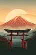illustration of japanese mountain landscape background, mount fuji japan  style background for wall art print decor poster design. AI generated illustration