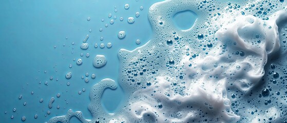 spot of thick shampoo foam on a blue background