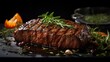 Grilled beef steak medium rare on fire (Selective Focus).