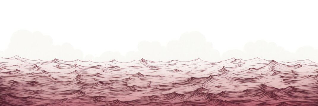 Minimal pen illustration sketch maroon & white drawing of an ocean surface