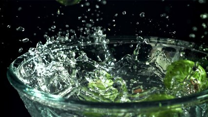 Wall Mural - Brussels sprouts fall into the water. Filmed on a high-speed camera at 1000 fps. High quality FullHD footage