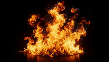 Hot flaming fiery fire flames on pure black background wallpaper