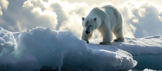 Wall Mural - Polar Bear preparing to leap a gap in the ice. Copy space image. Place for adding text