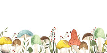 Mushroom Fairy Tale Border Autumn Series Illustration Fungus Hand Drawn 