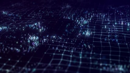 Abstract digital background. Computer code. Data networks. Concept of digital communication. Big data visualization. 3D rendering. 4k animation.