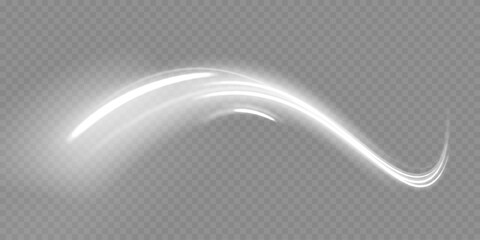 Wall Mural - White shiny sparks of spiral wave. Curved bright speed line swirls. Shiny wavy path. Curve light effect of white line. Luminous white circle.