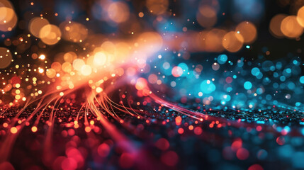 Canvas Print - A blurry image of a bunch of lights and wires, AI