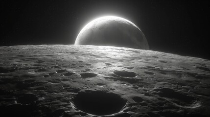 Wall Mural - a view from the moon, in the style of cinematic scene, hard surface, focus stacking. space photograp