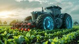 Autonomous tractor with artificial intelligence. Digitalization and digital transformation in agriculture 4.0. Smart farming