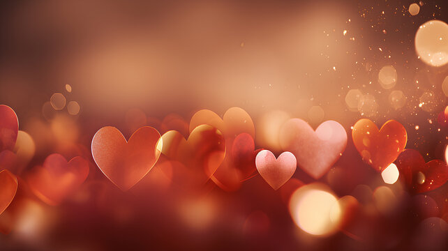 Valentine's day, abstract background, multi-colored hearts against bokeh background. Concept: love, valentine's day, wedding.