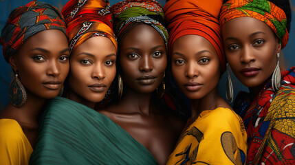 A group of women of African or African-American appearance in colorful clothes together