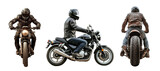 Collection of classic motorcycle runner in front, side and back view over white background