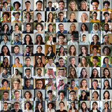 Fototapeta  - Team of diverse people on an online conference call. Grid of webcam faces