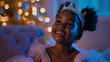 Portrait of a happy african american girl in fancy dress as a royal princess. children's party outfit. Copy space. AI Generated 