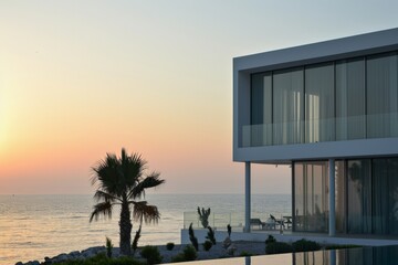 Poster - Sunset at the hotel on the coast of the Mediterranean Sea. AI generated