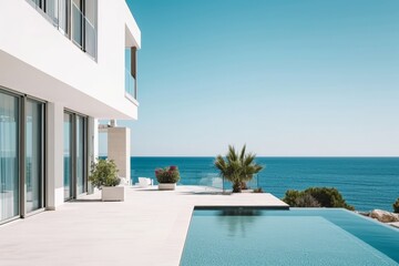 Poster - Luxury house with swimming pool, view from the terrace. AI generated