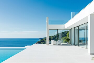 Poster - Luxury house, view from the terrace to the sea. AI generated