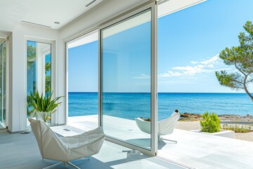 Poster - Luxury house, view from the terrace to the sea. AI generated