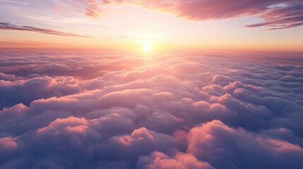 Wall Mural - Beautiful sunset cloudy sky from aerial view. Airplane view above clouds