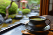 product photography of delicious traditional japanese matcha tea on typical japanese table