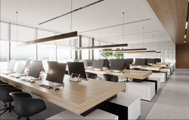 Poster - 3d render of modern working office