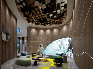 Wall Mural - 3d render of luxury hotel reception lobby hall