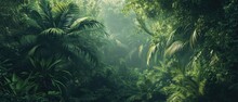 Dawn In The Jungle. Tropical Background. A Beautiful Path Through The Jungle. Mysterious Impenetrable Jungle Overgrown With Exotic Plants. Jungle. Atmospheric Forest. Tropical Paradise. Generative AI
