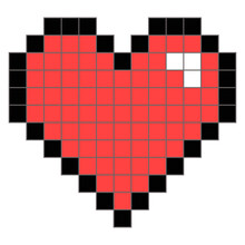 Pixelated Heart With Outline, Heart Shaped Black And Red Pixel