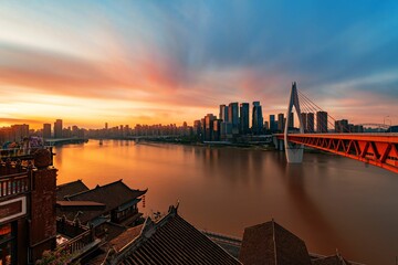 Chongqing City buildings sunset