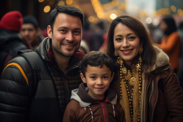 Wall Mural - A family attending a New Year's Day cultural festival, immersing themselves in traditions and festivities to start the year on a vibrant note. Generative Ai.