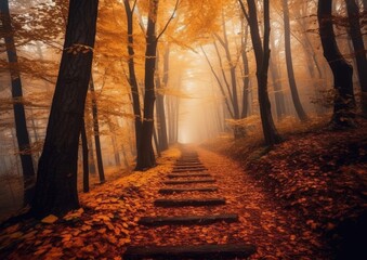 Wall Mural - autumn leaves orange tranquility grace landscape zen harmony calmness unity harmony photography