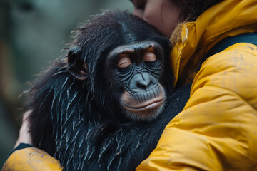 Poster - A person volunteering in an animal conservation project, contributing to the protection of endangered species. Concept of wildlife conservation and activism. Generative Ai.