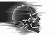Abstract Graphic Skull Head On Light In Motion. Background For Design With Selective Focus And Copy Space.